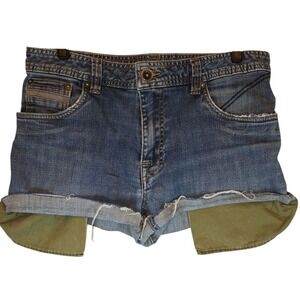 Prana CUT OFF Denim Shorts Raw Hem Sz 10/30 From Mens Jeans Blue‎ Green Pockets